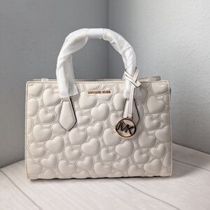 NWT Michael Kors Sheila Medium Heart Embroidered Satchel In Lt. Cream Multi